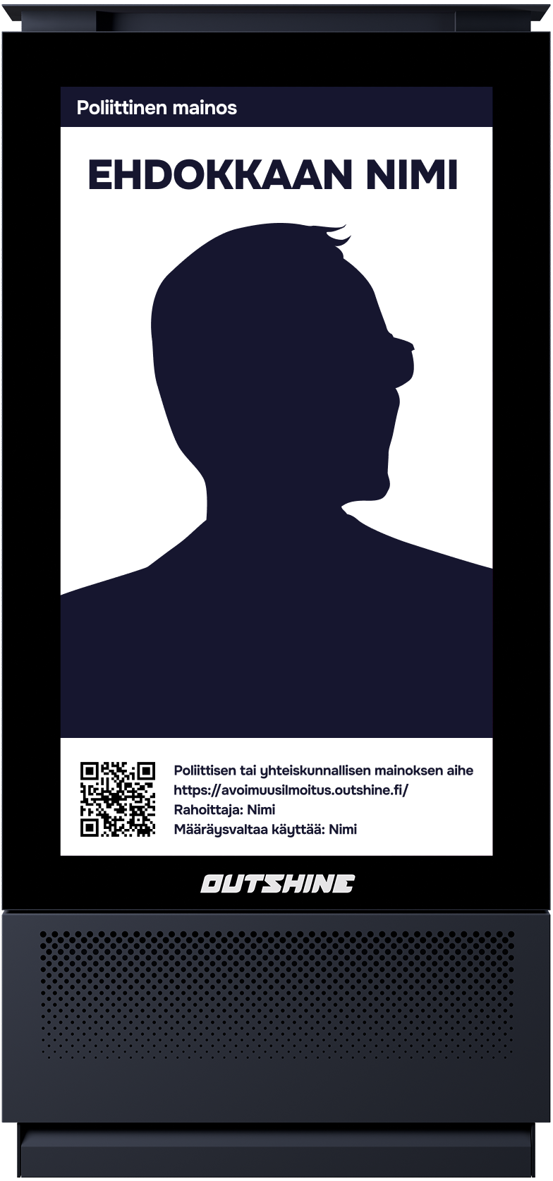 Poliittinen mainos digitaalisella mainosnäytöllä