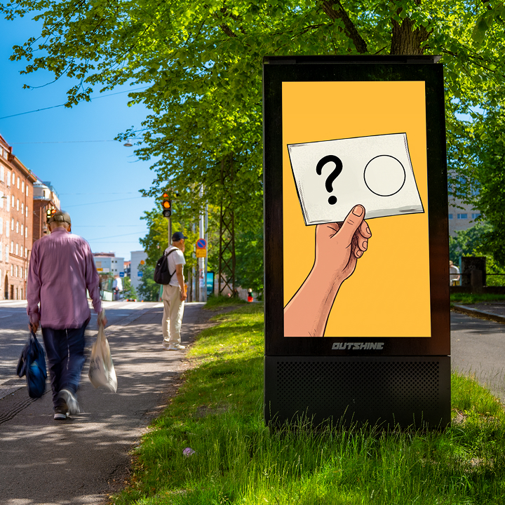 Digitaalinen mainosnäyttö kaupungin kadulla