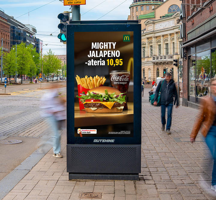 Outshine advertising display in the city