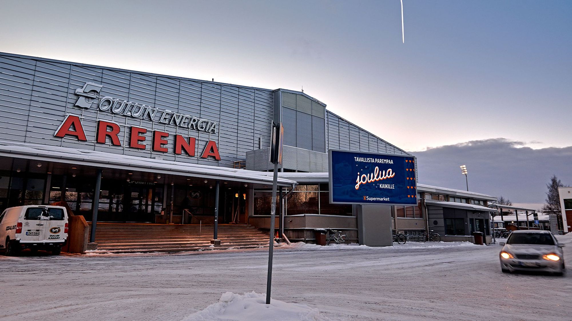 Picture of a screen in Raksila hokey arena during winter