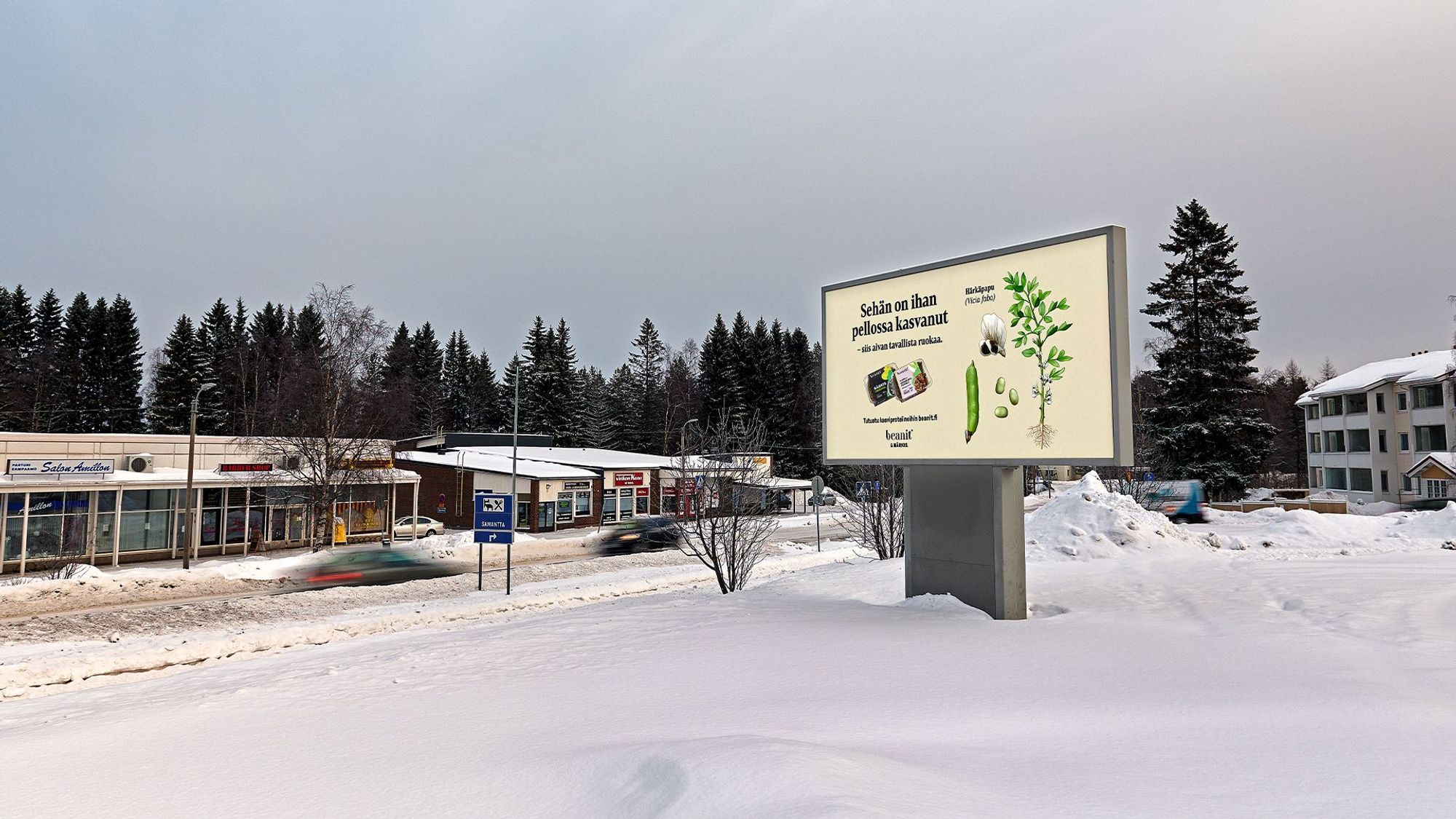 Picture of a screen in Oulu S-market Haukipudas during winter